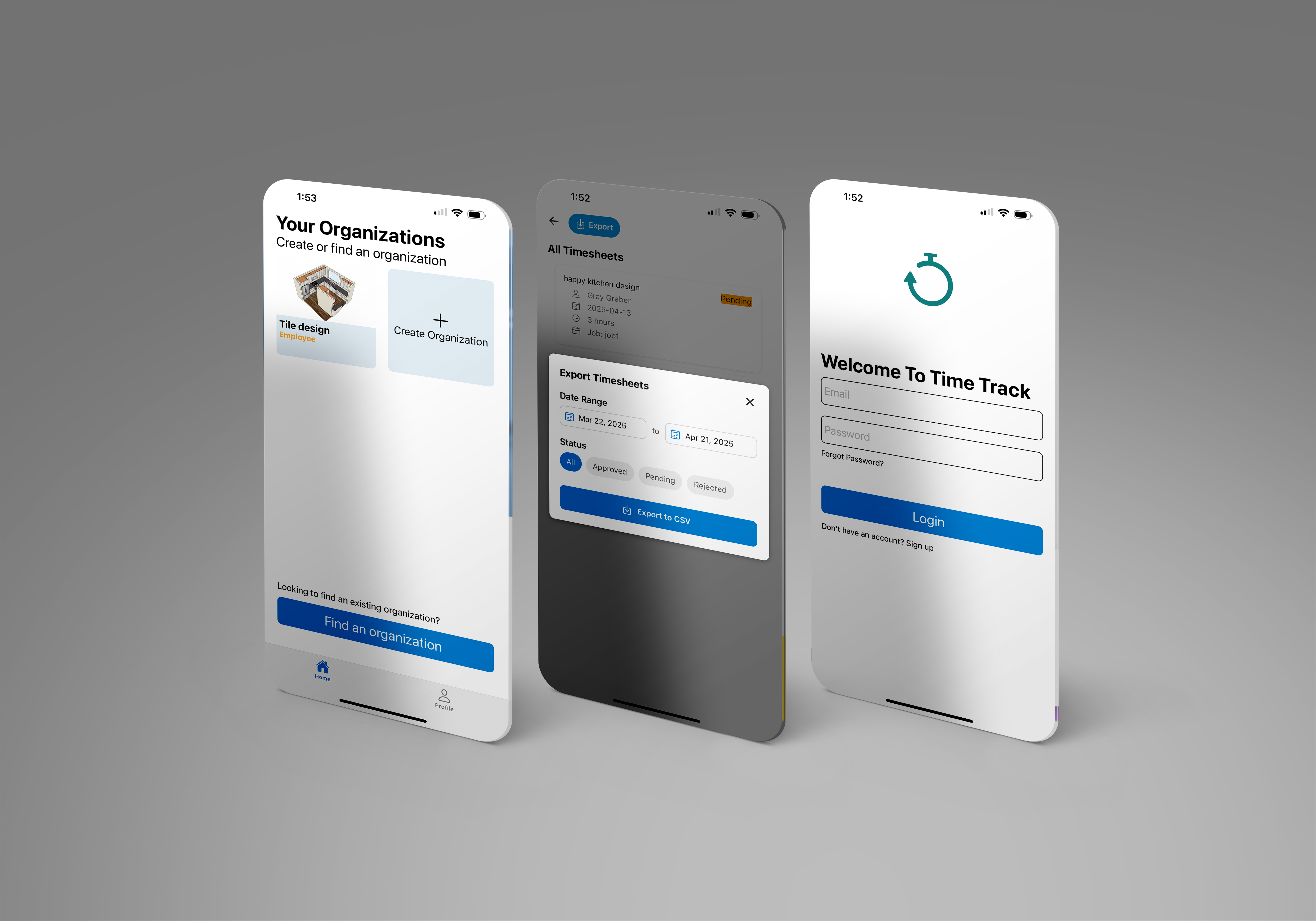 TimeTrack app mockups